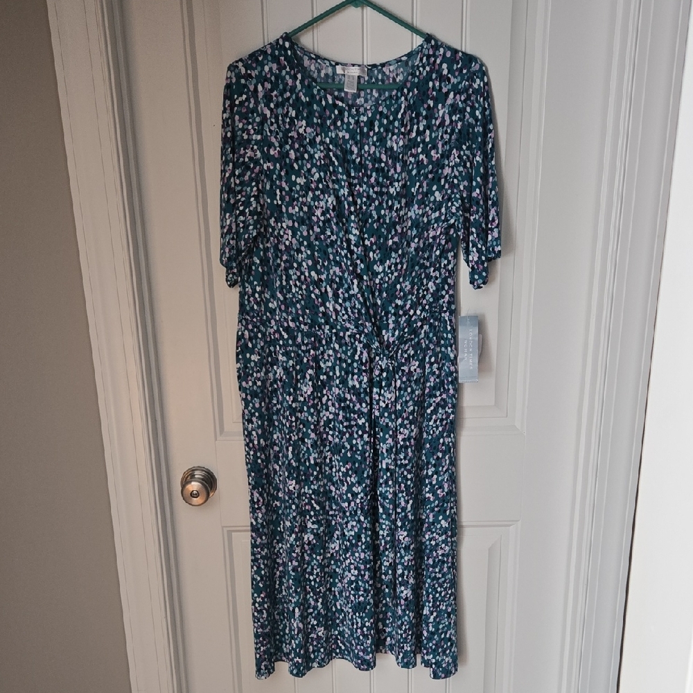 London Times Teal and Pink Midi Dress